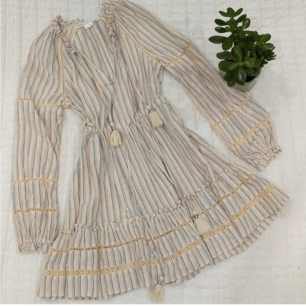 Veronica Beard Danica Striped Tunic Dress Size S Cream Tassel Boho